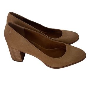 Zodiac Gloria Latte Leather Block Heel Pump Almond Toe Suede Neutral Size 9.5